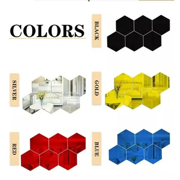 GR-Reflective Elegance: 7 Hexagon Mirror Wall Stickers Set [Low Budget Product]