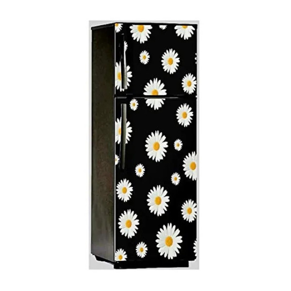 GR-Serene Green Shades with White Flowers Fridge Wall Sticker [Low Budget Product]