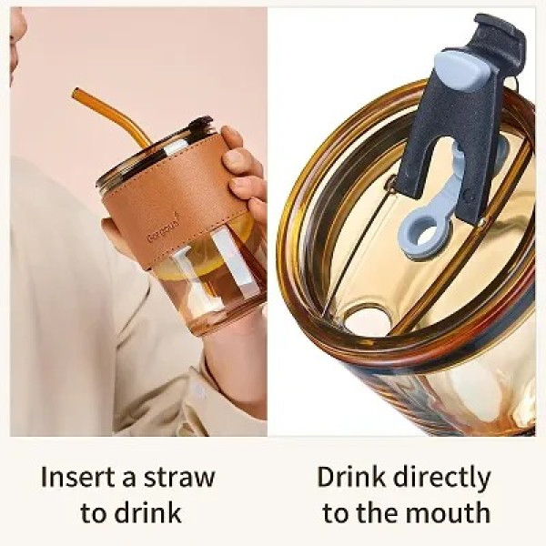 GR-Stylish Leather Grip Coffee Mug with Straw [Low Budget Product]