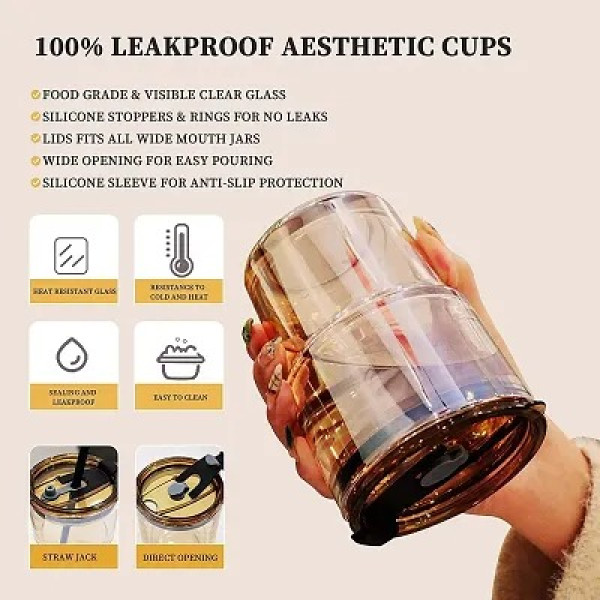 GR-Stylish Leather Grip Coffee Mug with Straw [Low Budget Product]
