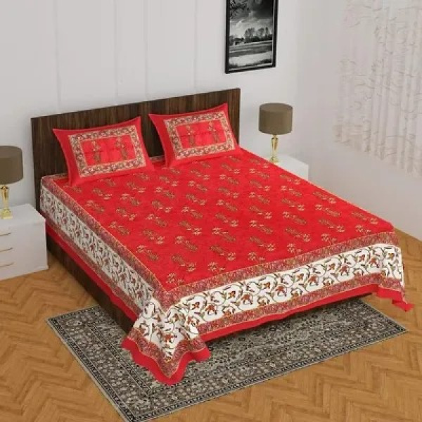 GR-Sanganeri Printed Cotton Double Bedsheet Set [Low Budget Product]