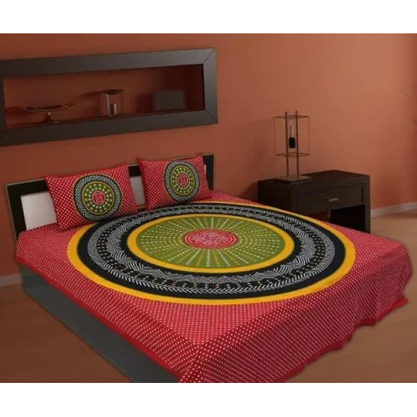 GR-Vibrant Cotton Printed Double Bedsheet Set [Low Budget Product]