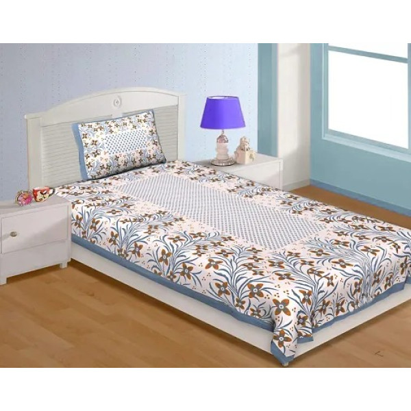 GR-Elegant Gray Border Jaipuri Cotton Single Bedsh...