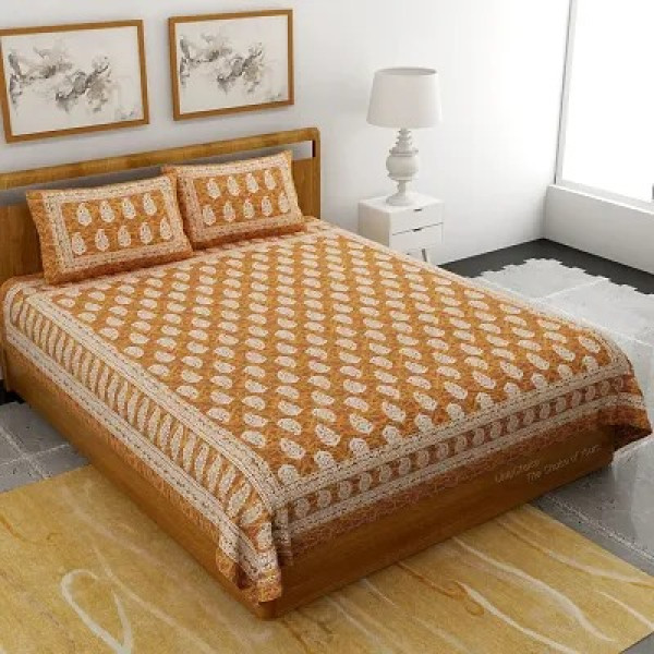 GR-Stylish Cotton Printed Double Bedsheet Set [Low Budget Product]