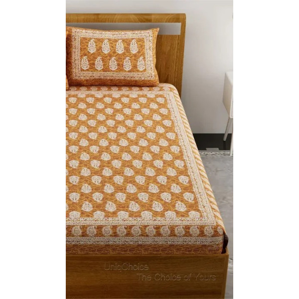 GR-Stylish Cotton Printed Double Bedsheet Set [Low Budget Product]
