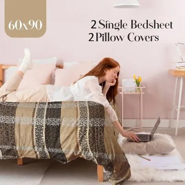 GR-Stylish 3D Printed Cotton Double Bedsheet Set [Premium Product]