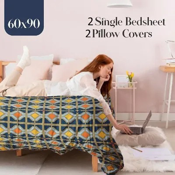 GR-Dreamy 3D Printed Cotton Double Bedsheet Set [Premium Product]