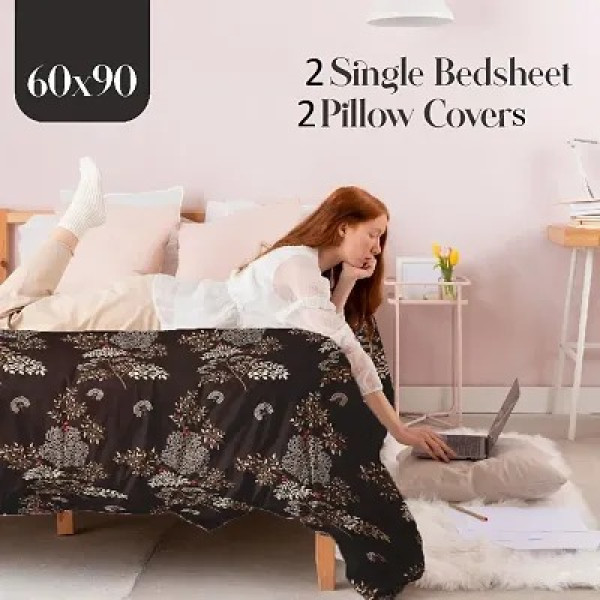 GR-Stylish 3D Printed Cotton Double Bedsheet Set [Premium Product]