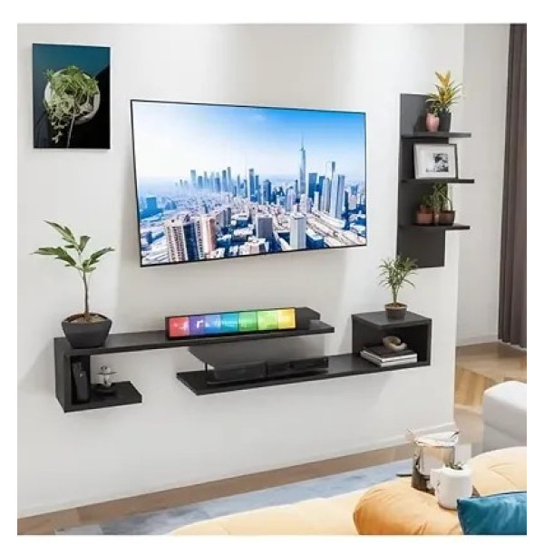 GR-ClufRox Elegant U-Style TV Cabinet with Floating Shelves (Dark Wenge) [Premium Product]