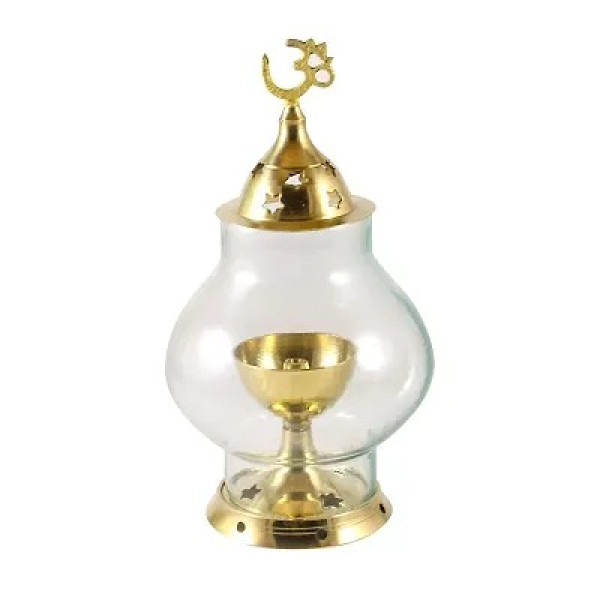 GR-Haridwar Divine Brass Diya Lamp with Glass Cover [Low Budget Product]