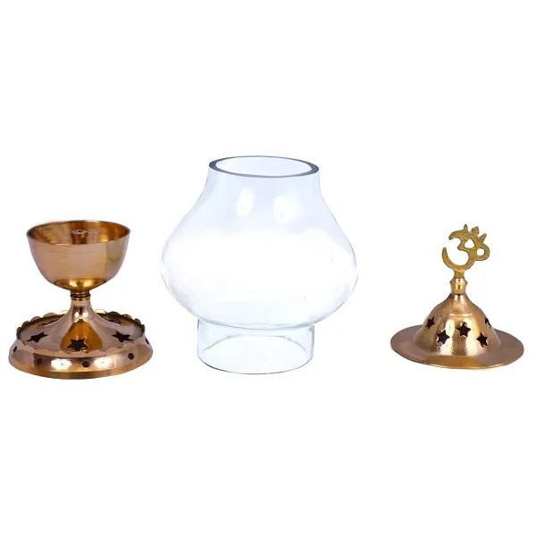 GR-Haridwar Divine Brass Diya Lamp with Glass Cover [Low Budget Product]