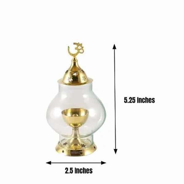 GR-Haridwar Divine Brass Diya Lamp with Glass Cover [Low Budget Product]