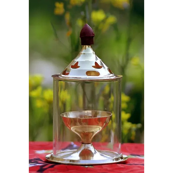 GR-Brass Gold Akhand Diya with Glass (4.5 Inch) [L...