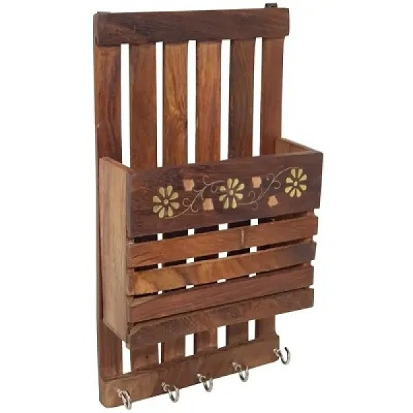 GR-Brown Wooden Key Hanger with Letter Rack [Low Budget Product]