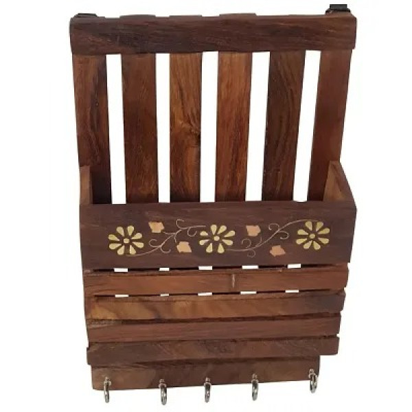 GR-Brown Wooden Key Hanger with Letter Rack [Low Budget Product]