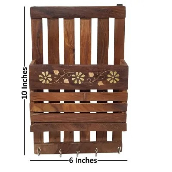 GR-Brown Wooden Key Hanger with Letter Rack [Low Budget Product]