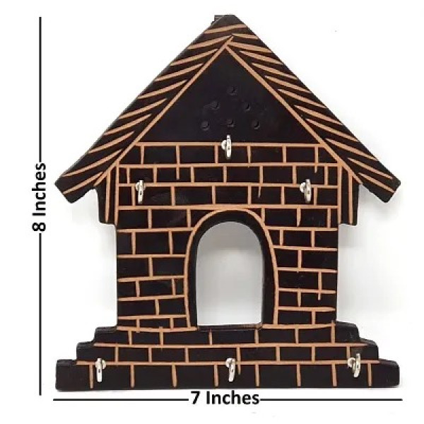 GR-Wooden Hut Shape Wall Decor Key Holder (Black, 7 X 8 Inch) [Low Budget Product]