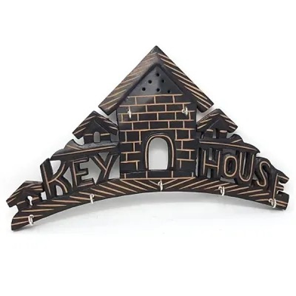 GR-Wooden Wall Hanging Key Holder Home Shaped Keyhouse [Low Budget Product]