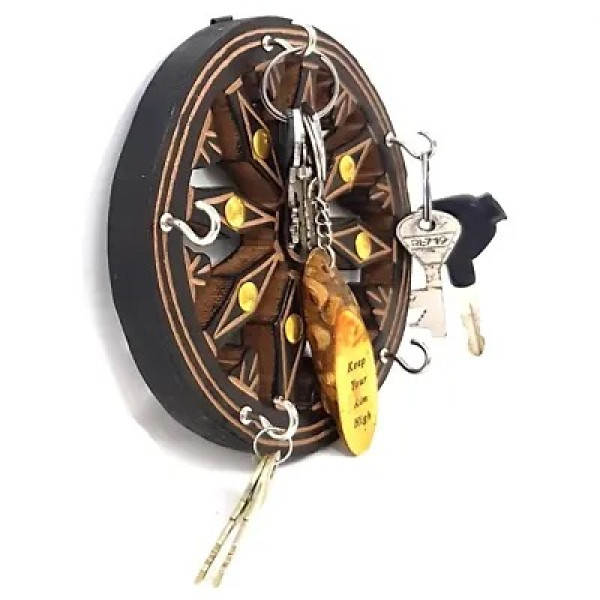 GR-Wooden Wheel Shape Key Holder with Brass Inlay [Low Budget Product]