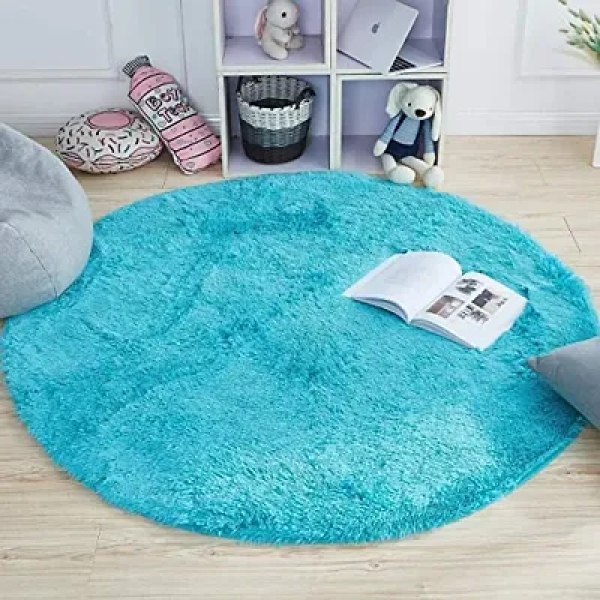 GR-Shopgallery Round Shaggy Fluffy Fur Rug - Aqua ...