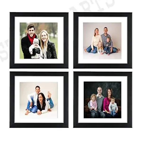 GR-Stuthi Arts Wood Set of 4 Individual Wall Photo Frame With Glass (8 X 8 picture size matted to 6 x 6) - Black [Premium Product]