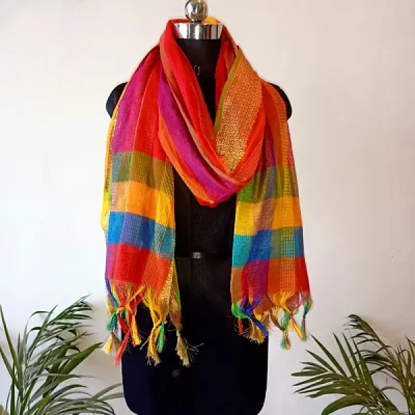 GR-Lahariya Silk Multicolored Duptta - Stylish Novelty Scarf for Women and Girls [Low Budget Product]