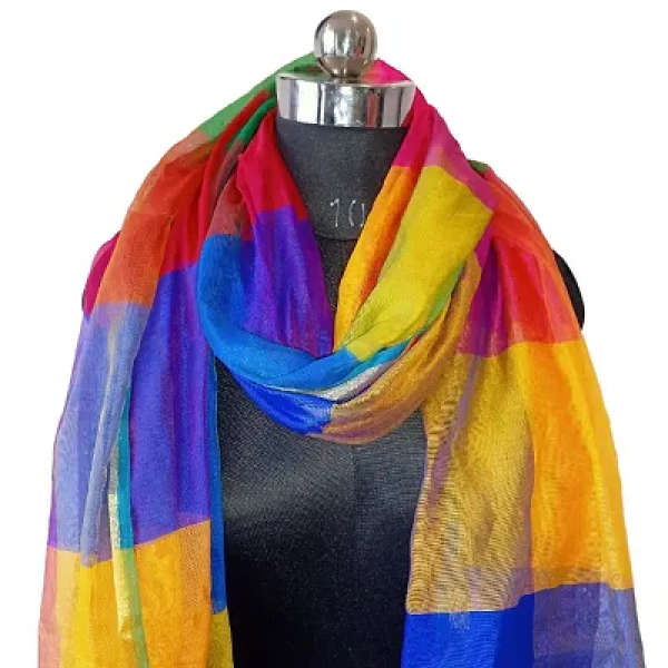 GR-Checkered Silk Multicolored Duptta: Stylish Sca...