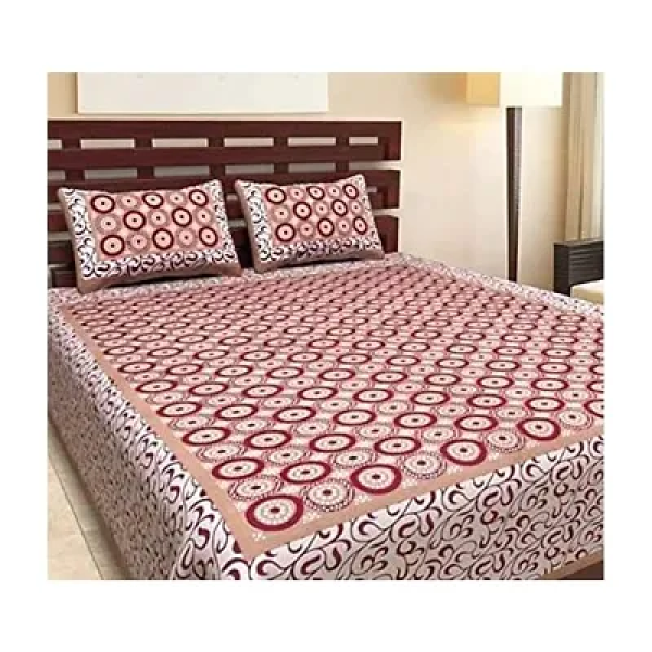 GR-Rajasthani Jaipuri Traditional Printed Double Bedsheet Set by DRAVY HANDICRAFTS Bedsheet with 2 Pillow Covers Size-90x84 Inches (P 1, Double, Queen) [Low Budget Product]