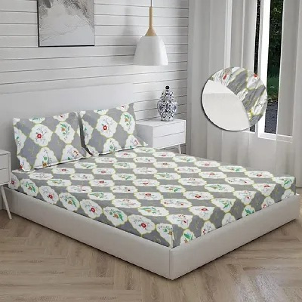 GR-Elastic Fitted King Size Bedsheet for Double Bed with Elastic Fitted 72 x 78 Inches with 2 Pillow Covers [Premium Product]