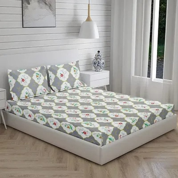 GR-Elastic Fitted King Size Bedsheet for Double Bed with Elastic Fitted 72 x 78 Inches with 2 Pillow Covers [Premium Product]