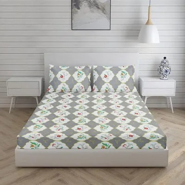 GR-Elastic Fitted King Size Bedsheet for Double Bed with Elastic Fitted 72 x 78 Inches with 2 Pillow Covers [Premium Product]