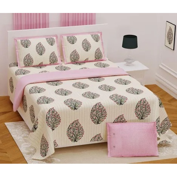 GR-Cotton Bliss: Printed King Size Bedsheet Set fo...