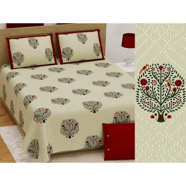 GR-Printed Cotton Comfort: King Size Bedsheet Set with Pillow Covers (1 Bedsheet + 2 Pillowcovers)