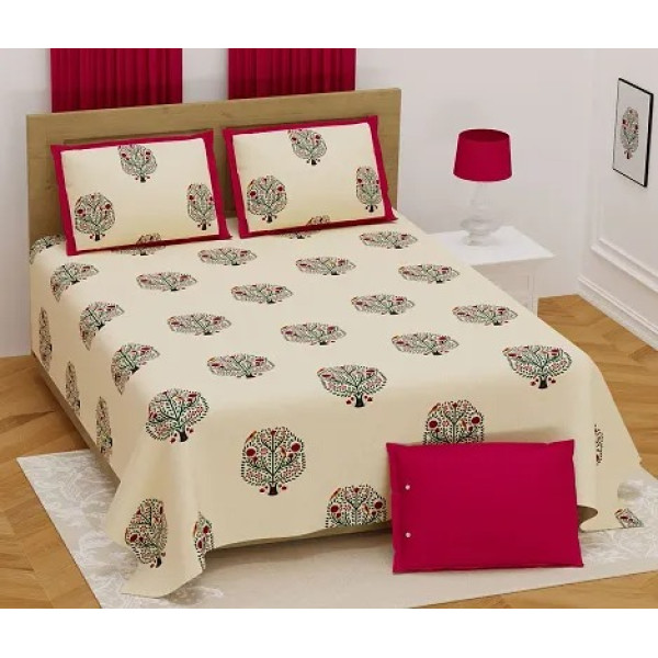 GR-Comfortable Cotton Printed King Size Bedsheet w...