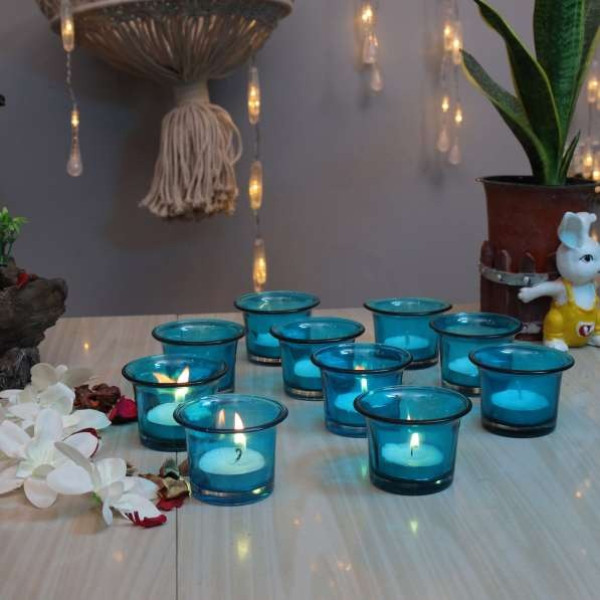 GR-Flipkart SmartBuy Turquoise Collar Glass Tea Light Candle Holders (Set of 6) [Premium Product]