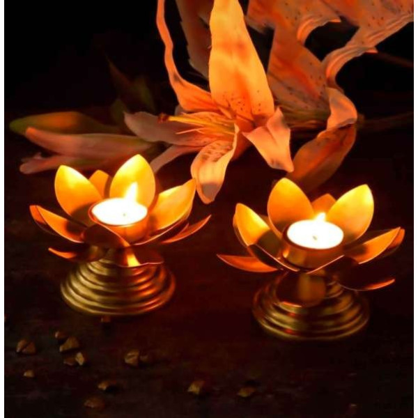 GR-Metal Lotus Shape Candle Stand - Iron 4-Cup Tealight Holder Set (Gold) [Premium Product]