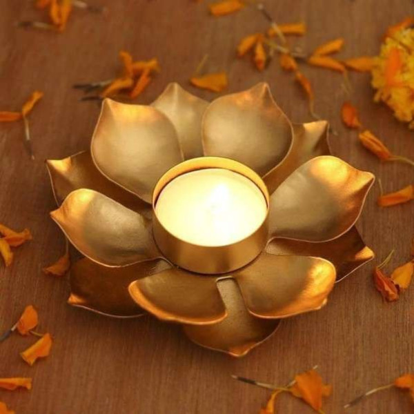 GR-Metal Lotus Shape Candle Stand - Iron 4-Cup Tealight Holder Set (Gold) [Premium Product]