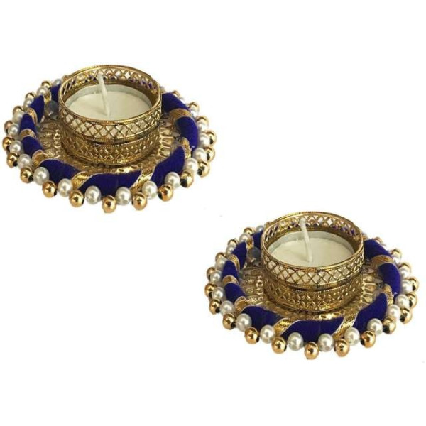 GR-D07034_Shopsy Iron 2-Cup Tealight Holder Set (Blue) [Low Budget Product]