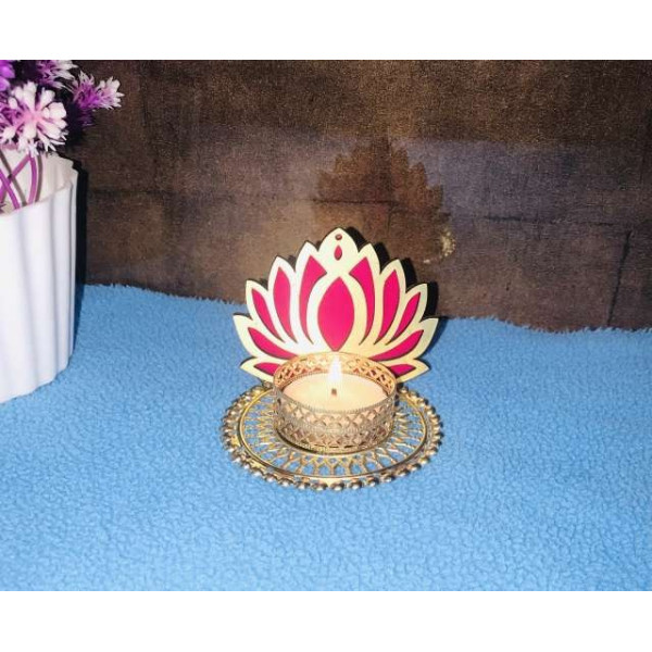 GR-D07180_Shopsy Iron 2-Cup Tealight Holder Set (Beige & Red) [Low Budget Product]