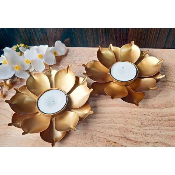 GR-ESY-MINI-LTS2 Iron 2-Cup Tealight Holder Set (Gold) [Low Budget Product]