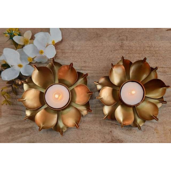 GR-ESY-MINI-LTS2 Iron 2-Cup Tealight Holder Set (Gold) [Low Budget Product]
