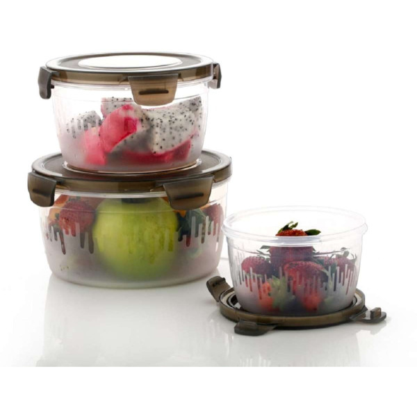 GR-PINGALAKSHA Plastic Grocery Container - 600 ml, 1200 ml, 1800 ml (Pack of 3, Grey) [Low Budget Product]