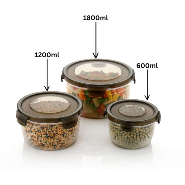 GR-PINGALAKSHA Plastic Grocery Container - 600 ml, 1200 ml, 1800 ml (Pack of 3, Grey) [Low Budget Product]