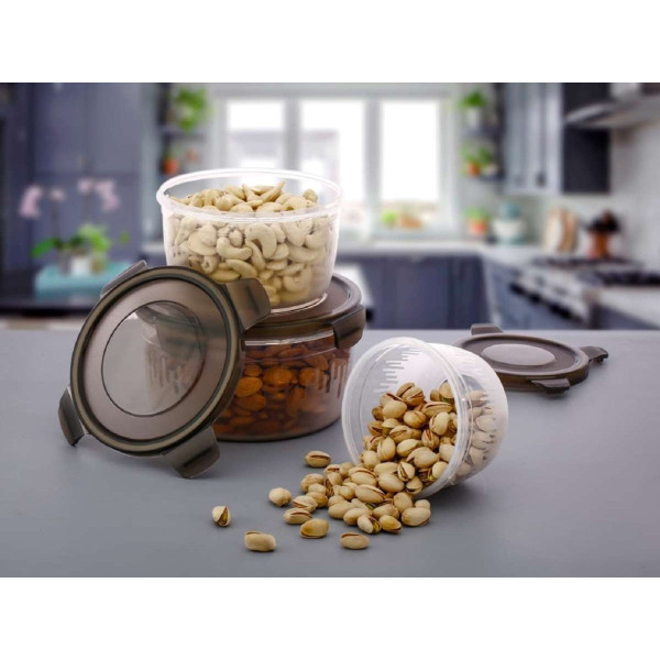 GR-PINGALAKSHA Plastic Grocery Container - 600 ml, 1200 ml, 1800 ml (Pack of 3, Grey) [Low Budget Product]