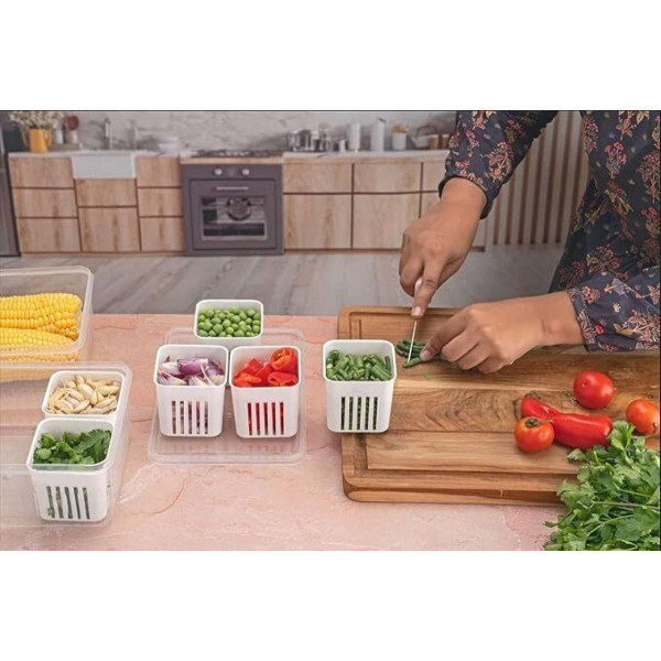 GR-Pack of 1 Plastic Fridge Container - 2300 ml Silvestara White, Clear [Premium Product]