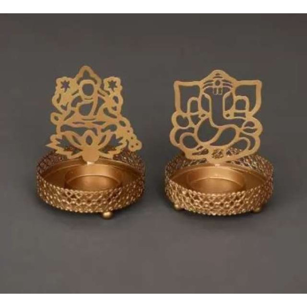 GR-Greenele Decorative Shadow Divine Ganpati Ji & Laxmi Ji Tealight Candle Holder Set (Gold) [Low Budget Product]