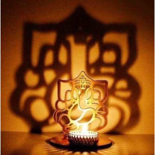 GR-Greenele Decorative Shadow Divine Ganpati Ji & Laxmi Ji Tealight Candle Holder Set (Gold) [Low Budget Product]