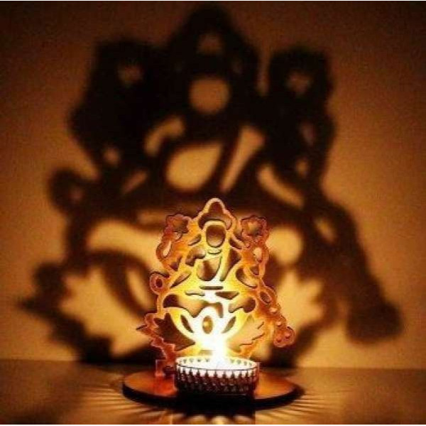 GR-Greenele Decorative Shadow Divine Ganpati Ji & Laxmi Ji Tealight Candle Holder Set (Gold) [Low Budget Product]