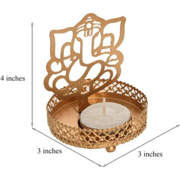 GR-Greenele Decorative Shadow Divine Ganpati Ji & Laxmi Ji Tealight Candle Holder Set (Gold) [Low Budget Product]