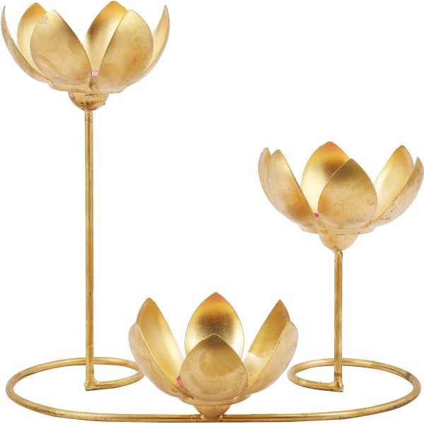 GR-Set of 1, 3 Piece Lotus Shape Candle Holder (Gold) [Premium Product]